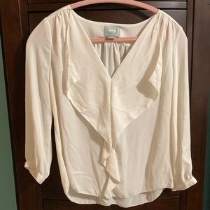 Anthropologie Maeve Cream Polyester Long Sleeve Top Size 2